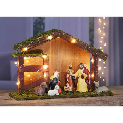 Hi Weihnachtsdeko Weihnachtskrippe Led Beleuchtet Holz