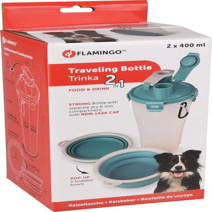 Flamingo 2-In-1 Haustier-Reisebecher Für Wasser/Futter Trinka Blau