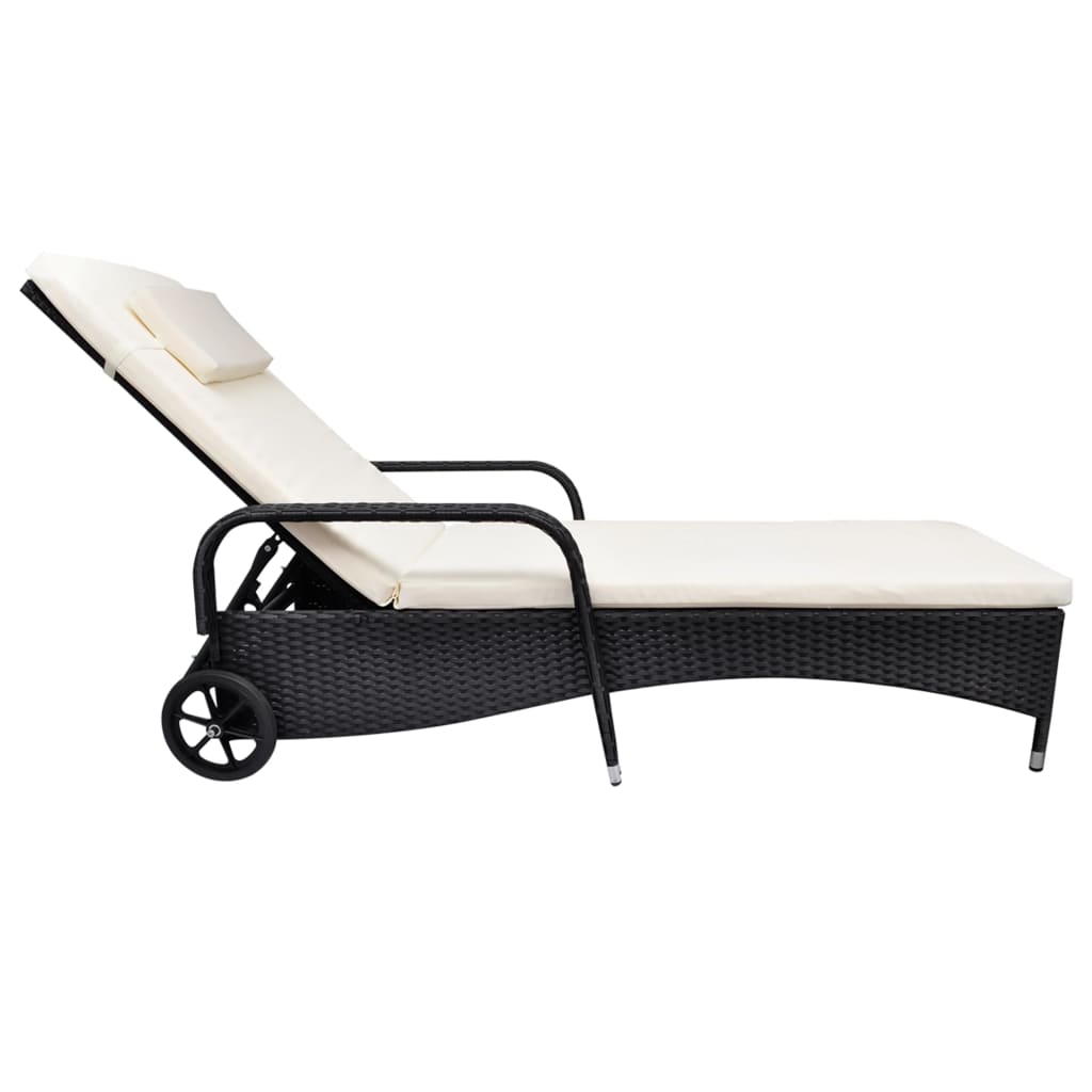 Sonnenliege Mit Polster & Rollen Poly Rattan