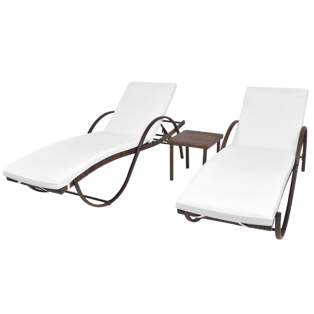 Sonnenliegen 2 Stk. Mit Tisch Poly Rattan