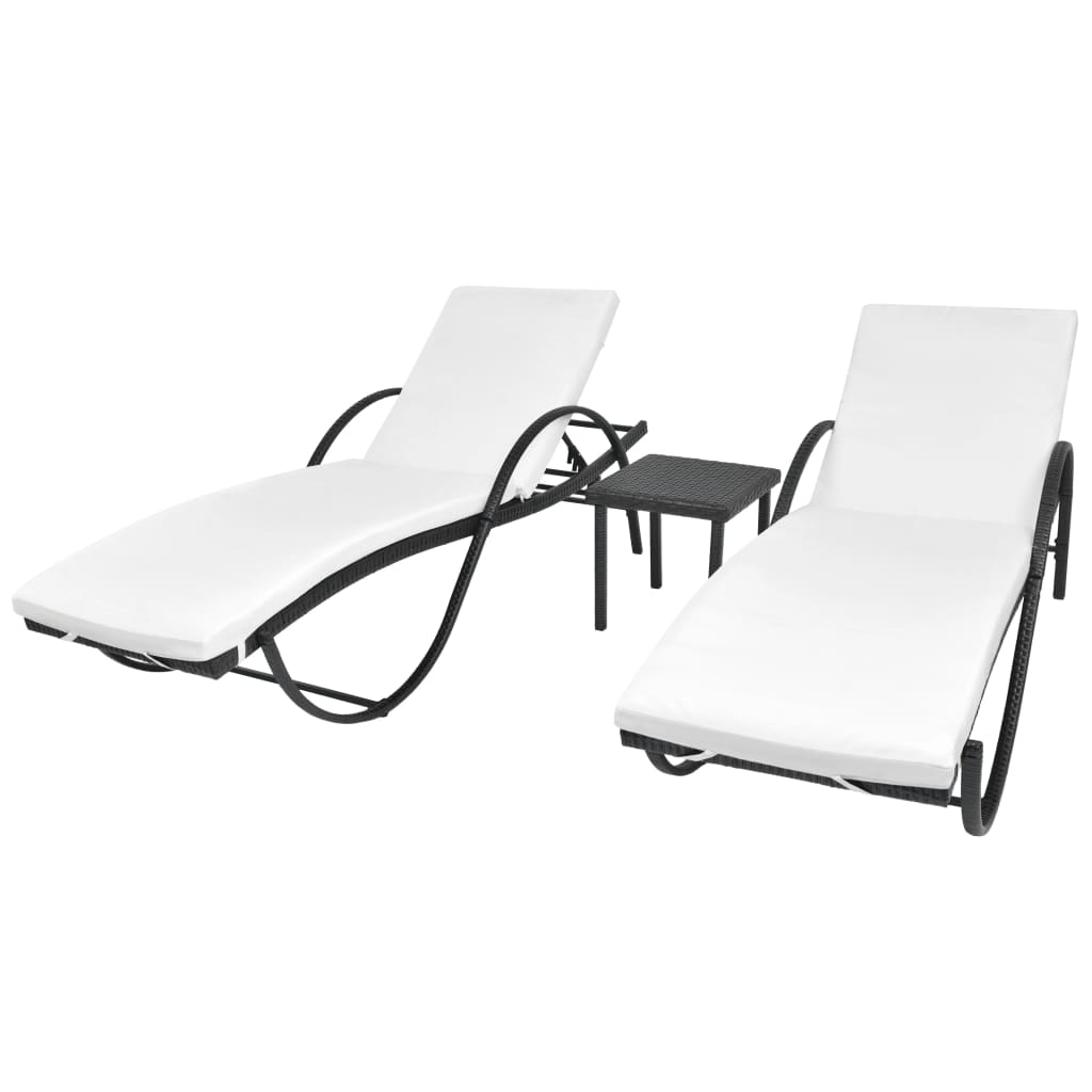 Sonnenliegen 2 Stk. Mit Tisch Poly Rattan