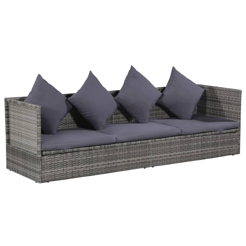 Garten-Sofabett Mit Kissen Poly Rattan Schwarz