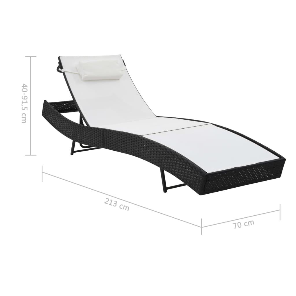 Sonnenliegen 2 Stk. Mit Tisch Poly Rattan Und Textilene Schwarz