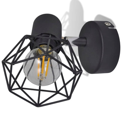 Wandleuchten 2 Stk. Led-Glühlampe Industrie-Stil Drahtschirm Schwarz