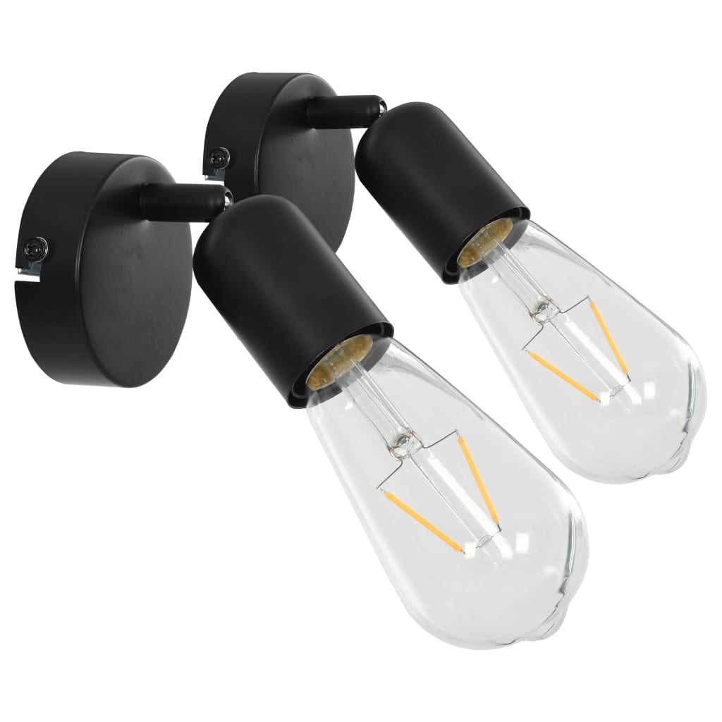 Strahler 2 Stk. Mit Glühlampen 2 W E27 Schwarz