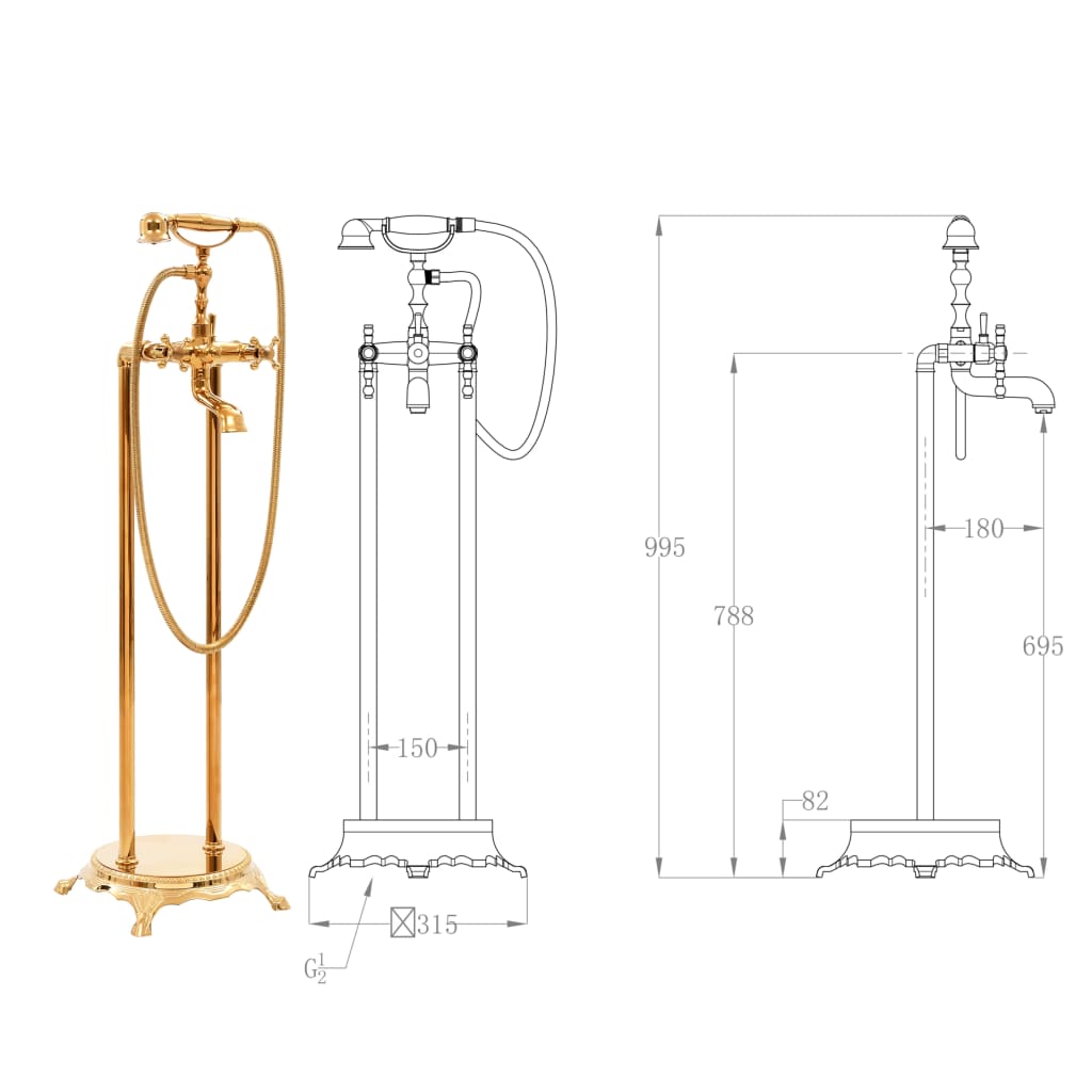 Freistehende Badewannenarmatur Edelstahl 99,5 Cm En