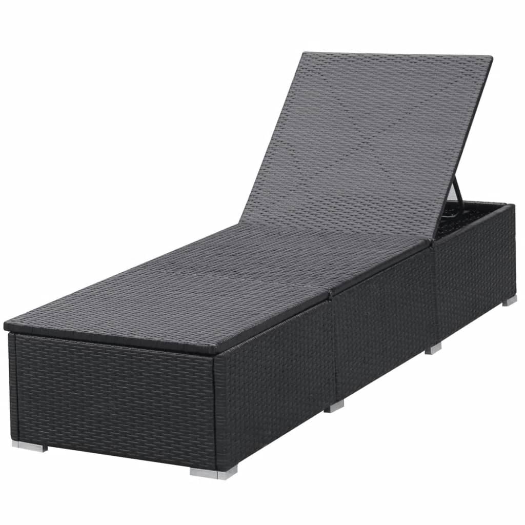 Sonnenliegen Mit Auflage 2 Stk. Poly Rattan Schwarz