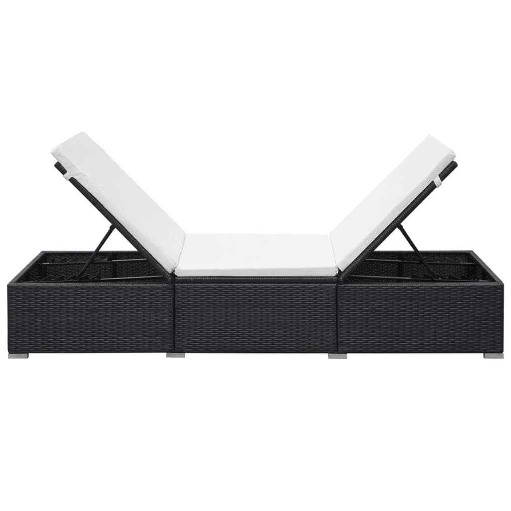 Sonnenliegen Mit Auflage 2 Stk. Poly Rattan Schwarz