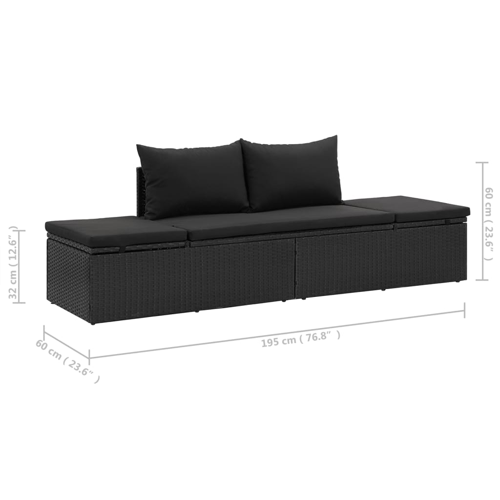 Sonnenliege Mit Auflage Poly Rattan Schwarz