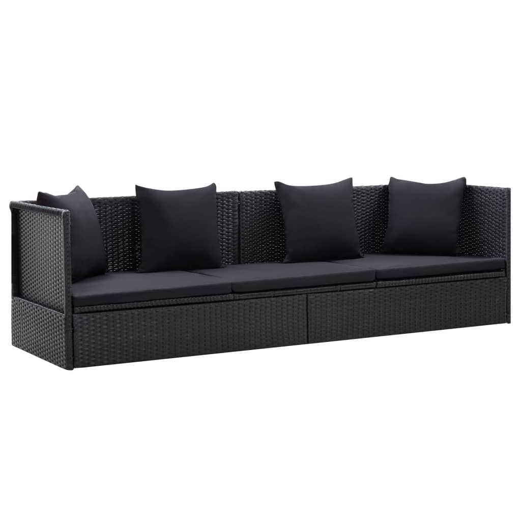 Garten-Sofabett Mit Kissen Poly Rattan Schwarz