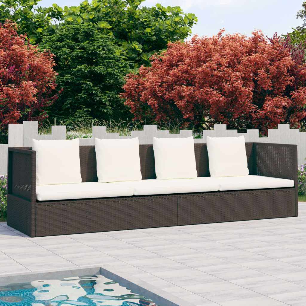 Garten-Sofabett Mit Kissen Poly Rattan Schwarz