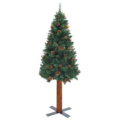 Weihnachtsbaum Schlank Mit Echtholz Und Zapfen Grün 150 Cm Pvc