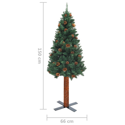 Weihnachtsbaum Schlank Mit Echtholz Und Zapfen Grün 150 Cm Pvc