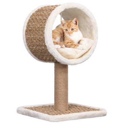 Katzen-Kratzbaum Mit Tunnel Und Spielzeug 56 Cm Seegras Creme