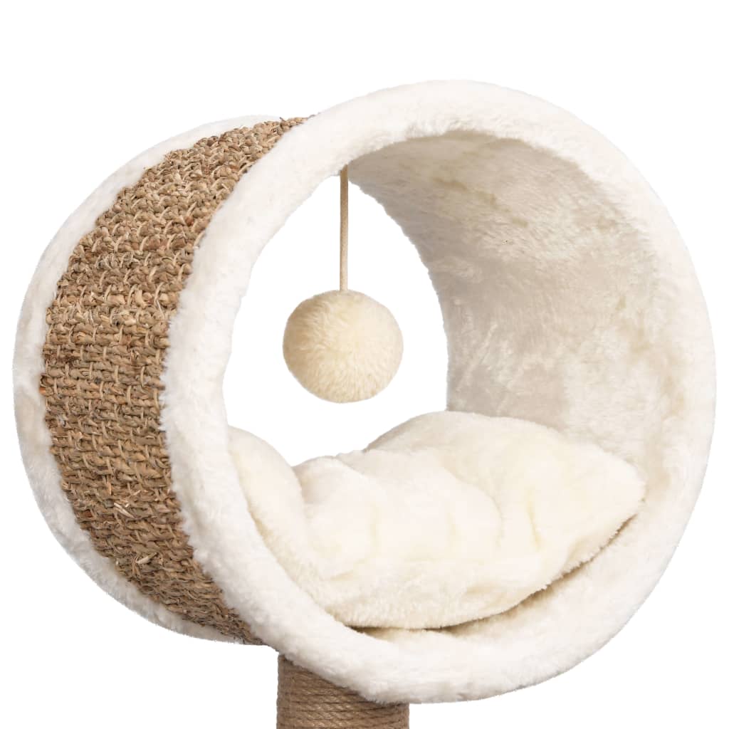 Katzen-Kratzbaum Mit Tunnel Und Spielzeug 56 Cm Seegras Creme