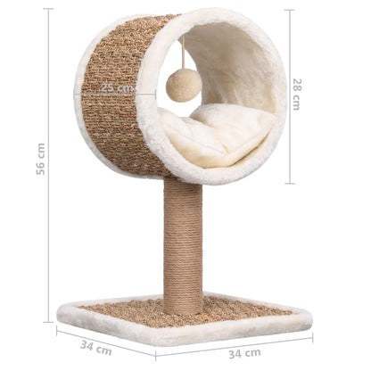 Katzen-Kratzbaum Mit Tunnel Und Spielzeug 56 Cm Seegras Creme