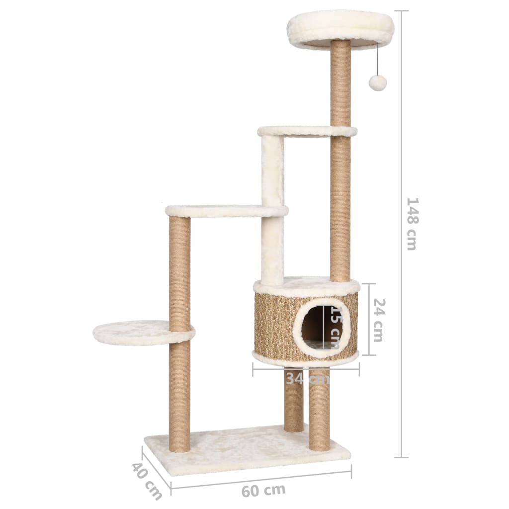 Katzen-Kratzbaum Mit Luxuriösem Kissen 148 Cm Seegras