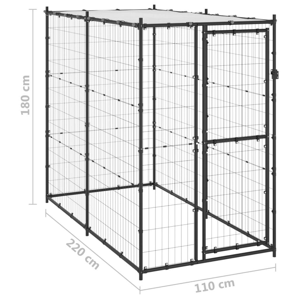 Outdoor-Hundezwinger Stahl Mit Überdachung Schwarz Und Silber