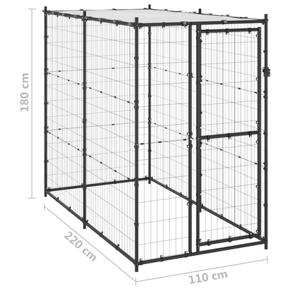 Outdoor-Hundezwinger Stahl Mit Überdachung Schwarz Und Silber