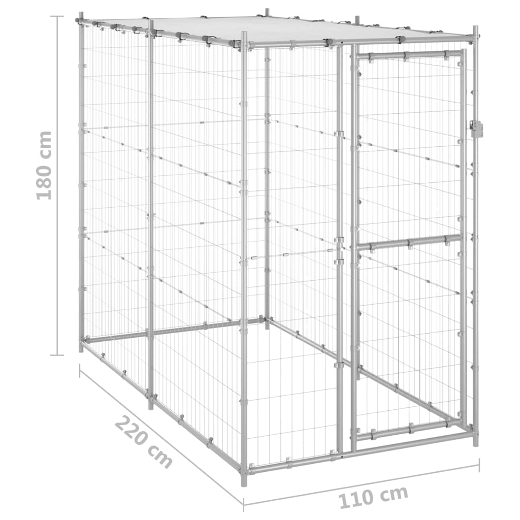 Outdoor-Hundezwinger Mit Dach Verzinkter Stahl Silber