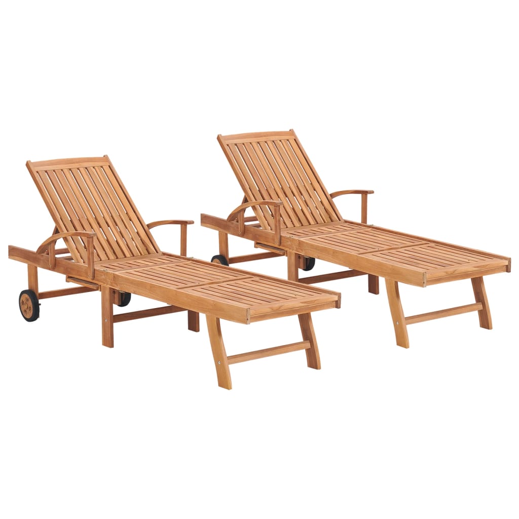 Sonnenliegen 2 Stk. Massivholz Teak