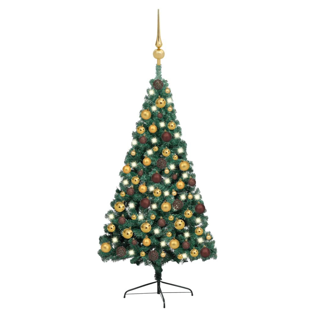 Künstlicher Halb-Weihnachtsbaum Beleuchtung Kugeln Grün 120 Cm