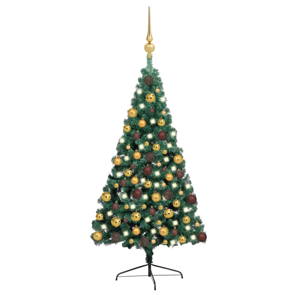 Künstlicher Halb-Weihnachtsbaum Beleuchtung Kugeln Grün 120 Cm