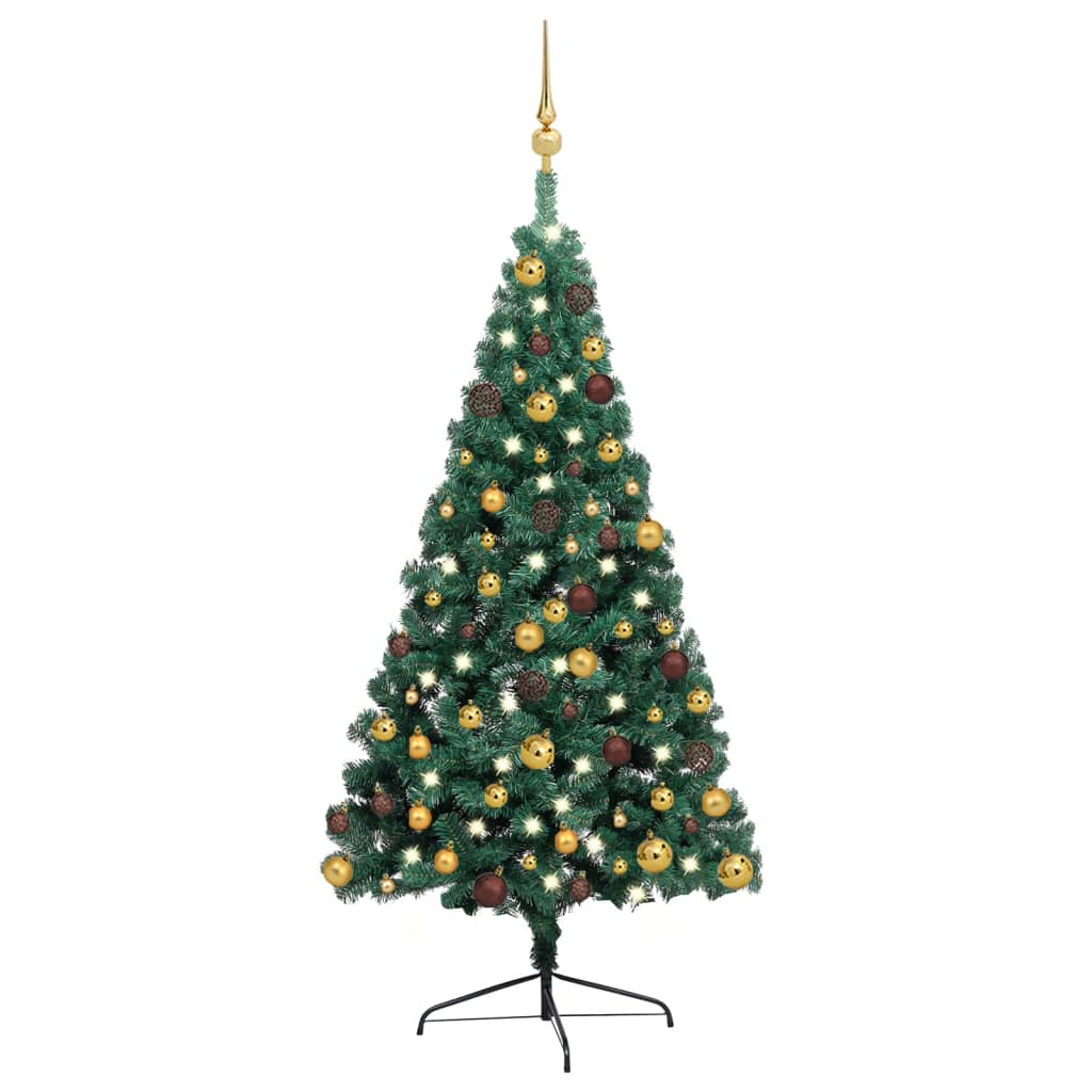 Künstlicher Halb-Weihnachtsbaum Beleuchtung Kugeln Grün 120 Cm