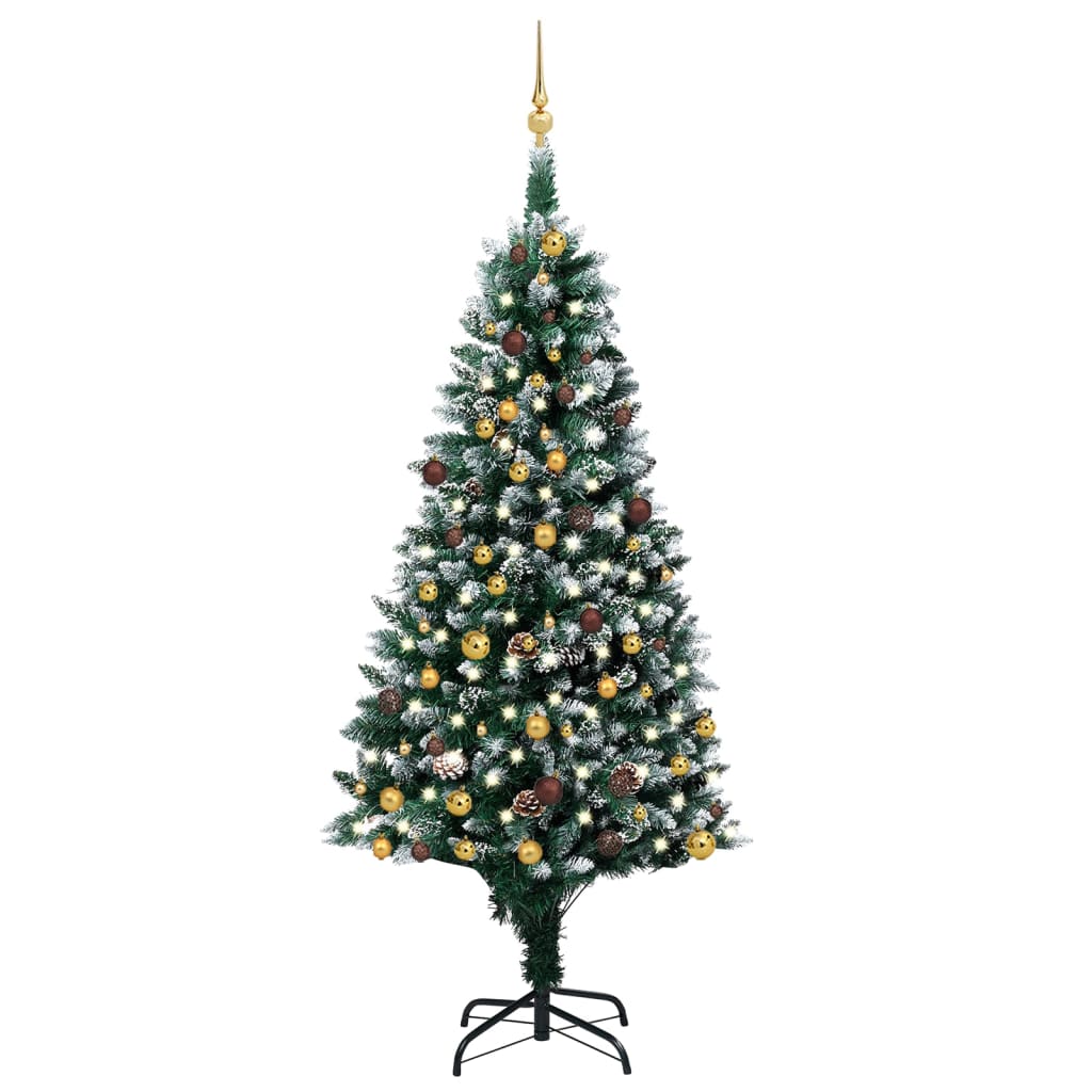 Künstlicher Weihnachtsbaum Mit Beleuchtung Kugeln Zapfen 150 Cm