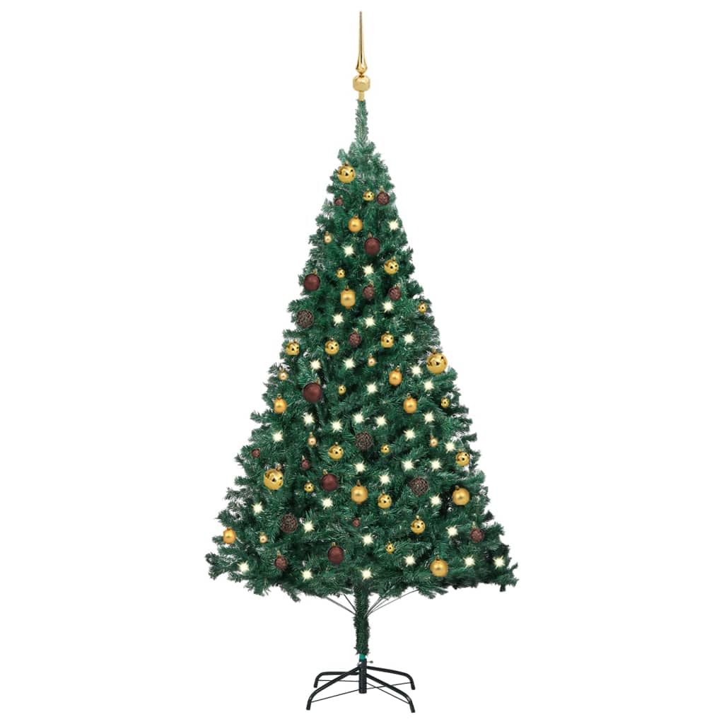 Künstlicher Weihnachtsbaum Mit Beleuchtung & Kugeln Grün 120 Cm