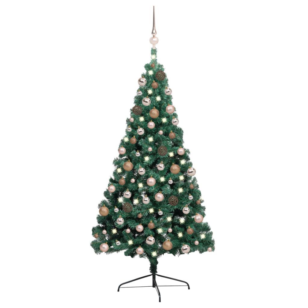 Künstlicher Halb-Weihnachtsbaum Beleuchtung Kugeln Grün 120 Cm