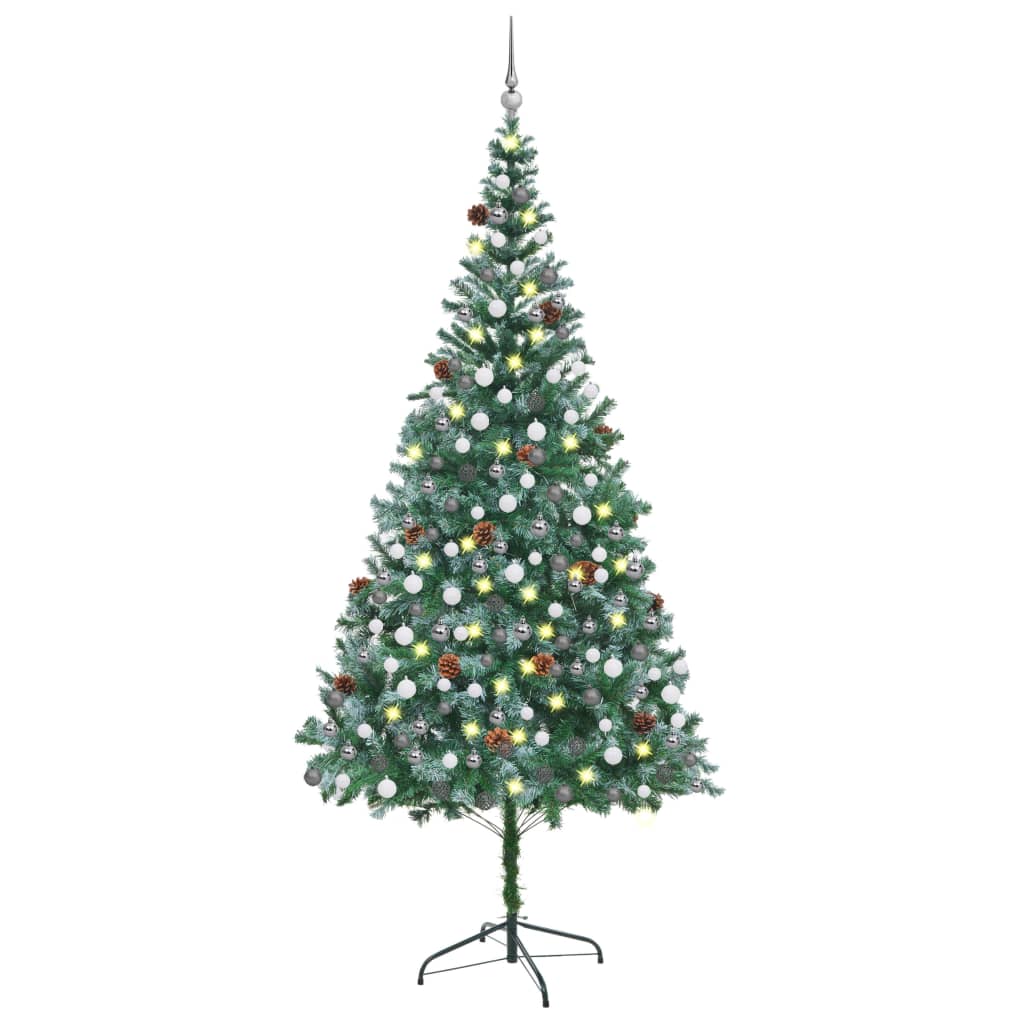 Künstlicher Weihnachtsbaum Mit Beleuchtung Kugeln Zapfen 150 Cm