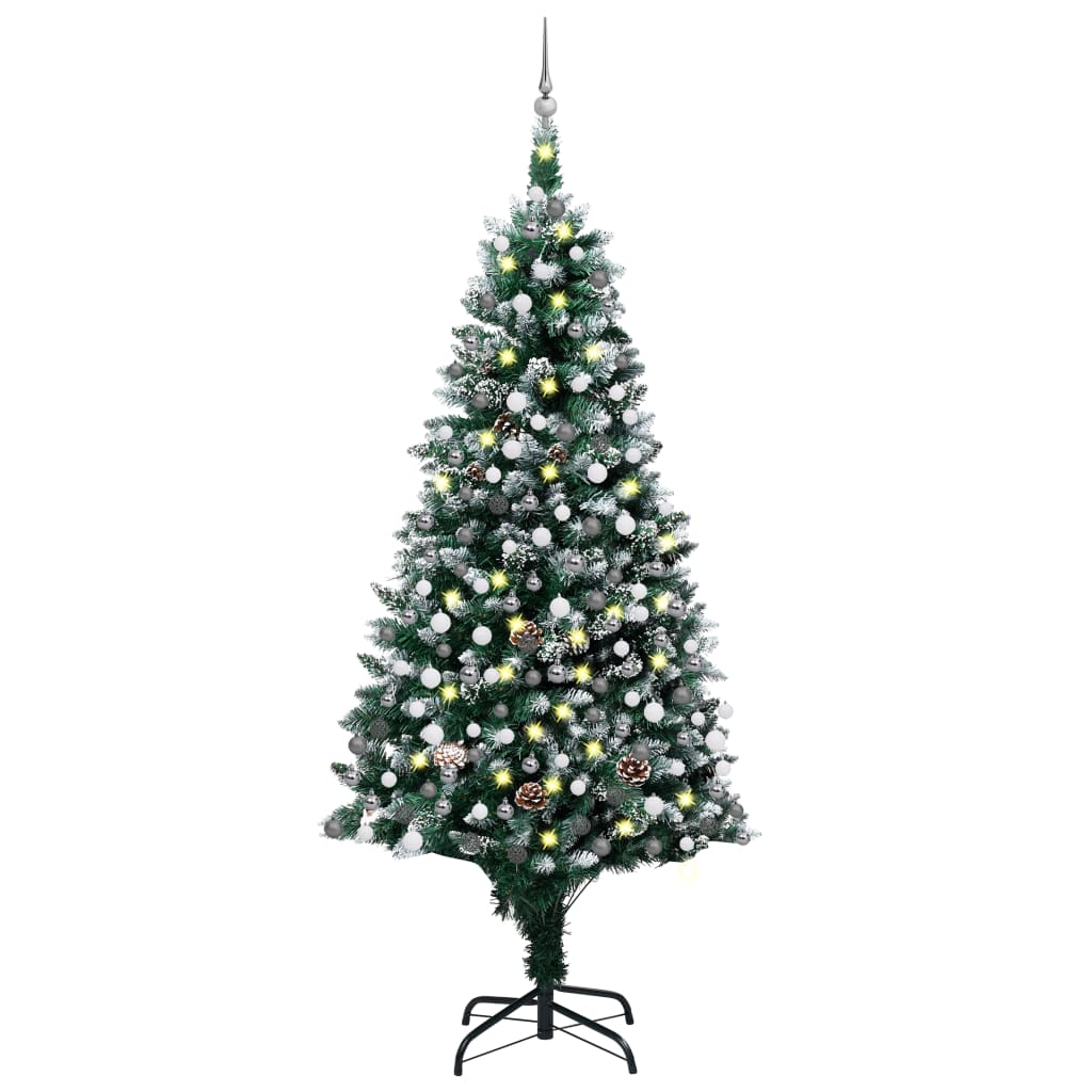 Künstlicher Weihnachtsbaum Mit Beleuchtung Kugeln Zapfen 150 Cm