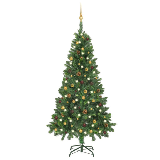 Künstlicher Weihnachtsbaum Mit Beleuchtung & Kugeln Grün 150 Cm