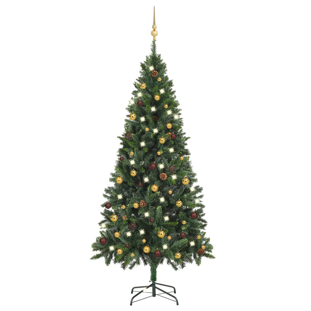 Künstlicher Weihnachtsbaum Mit Beleuchtung & Kugeln Grün 150 Cm