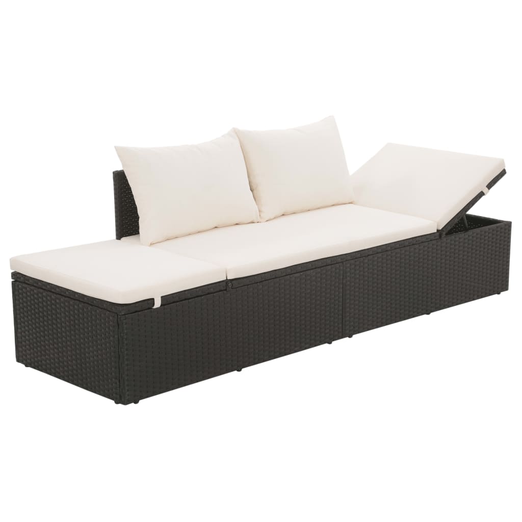 Outdoor-Lounge-Bett Mit Polster & Kissen Poly Rattan