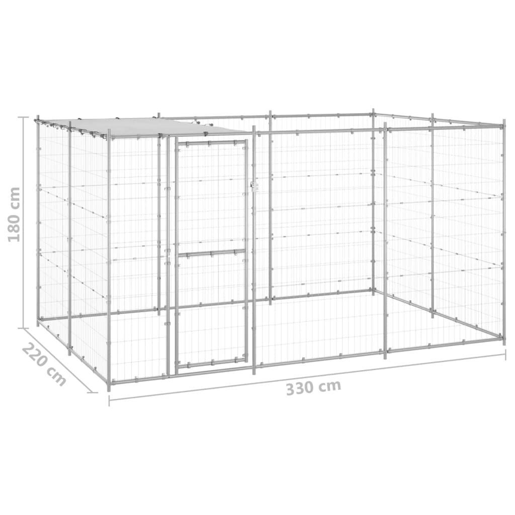 Outdoor-Hundezwinger Mit Überdachung Verzinkter Stahl 7,26 M² Silber