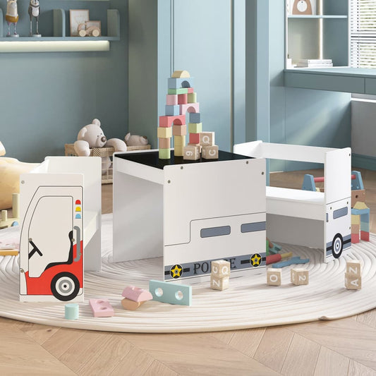 3-Tlg. Kindertisch Und Stuhl Set Polizeiauto-Design Mdf