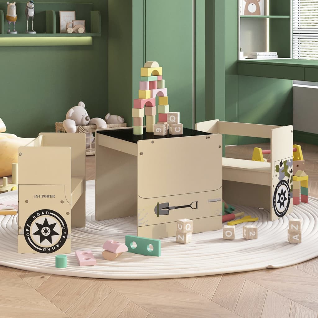 3-Tlg. Kindertisch Und Stuhl Set Polizeiauto-Design Mdf