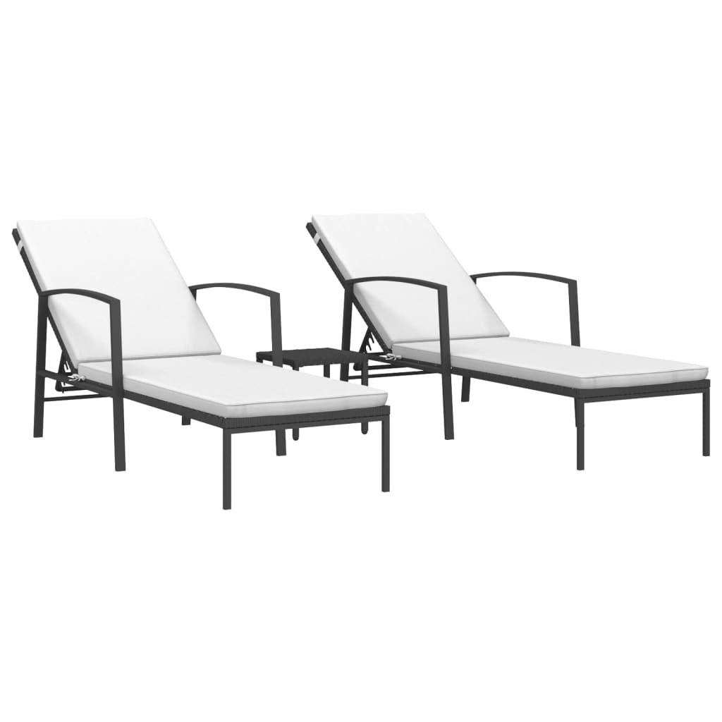 Sonnenliegen 2 Stk. Mit Tisch Poly Rattan