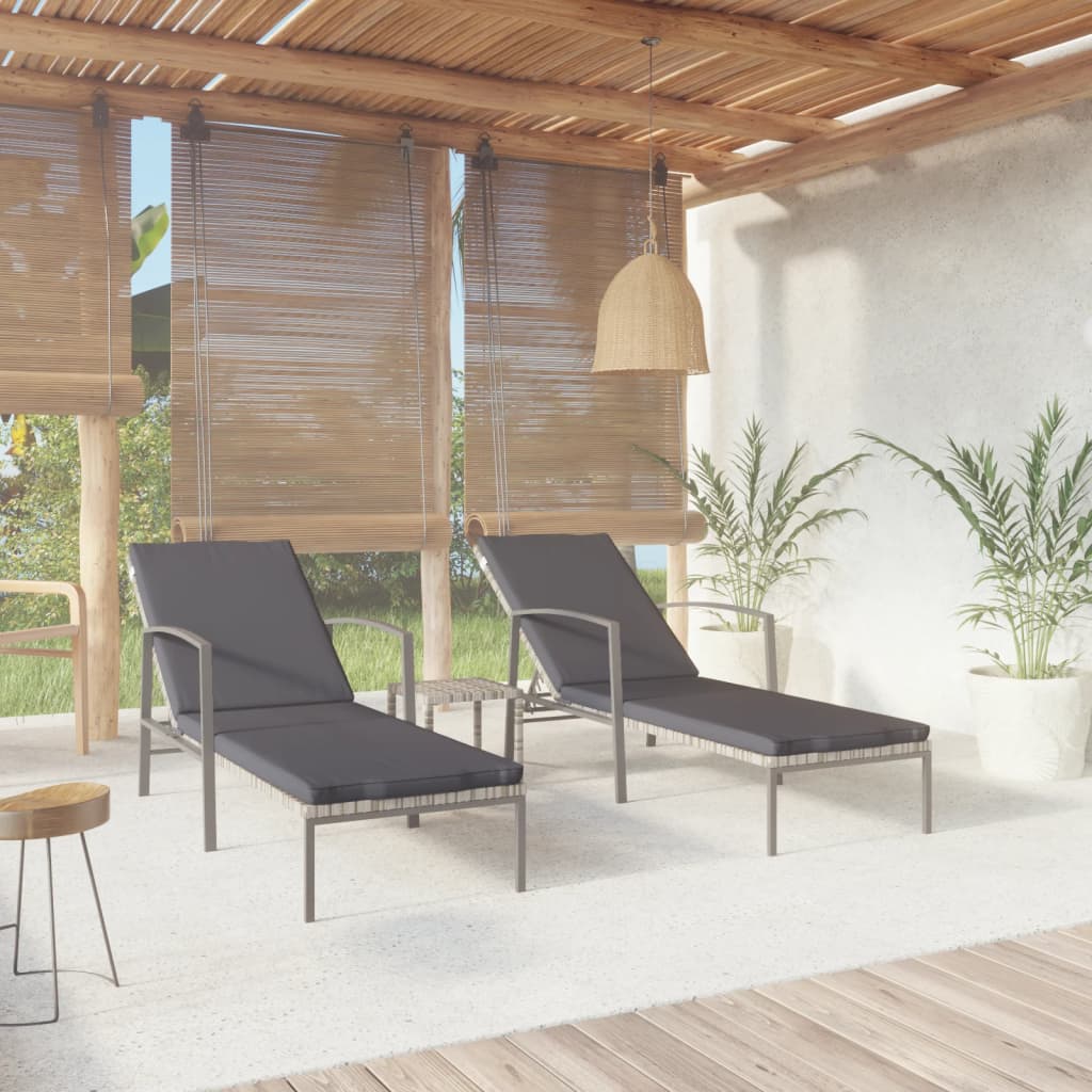 Sonnenliegen 2 Stk. Mit Tisch Poly Rattan