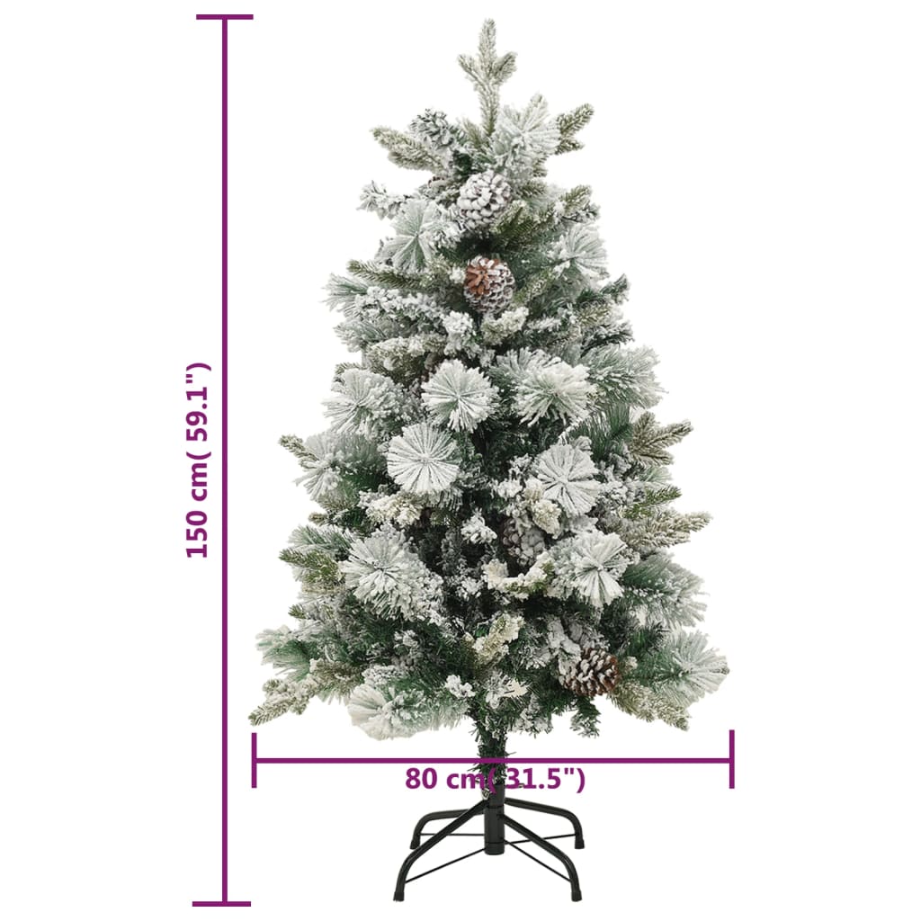 Weihnachtsbaum Mit Beleuchtung Schnee Und Zapfen 150 Cm Pvc&Pe