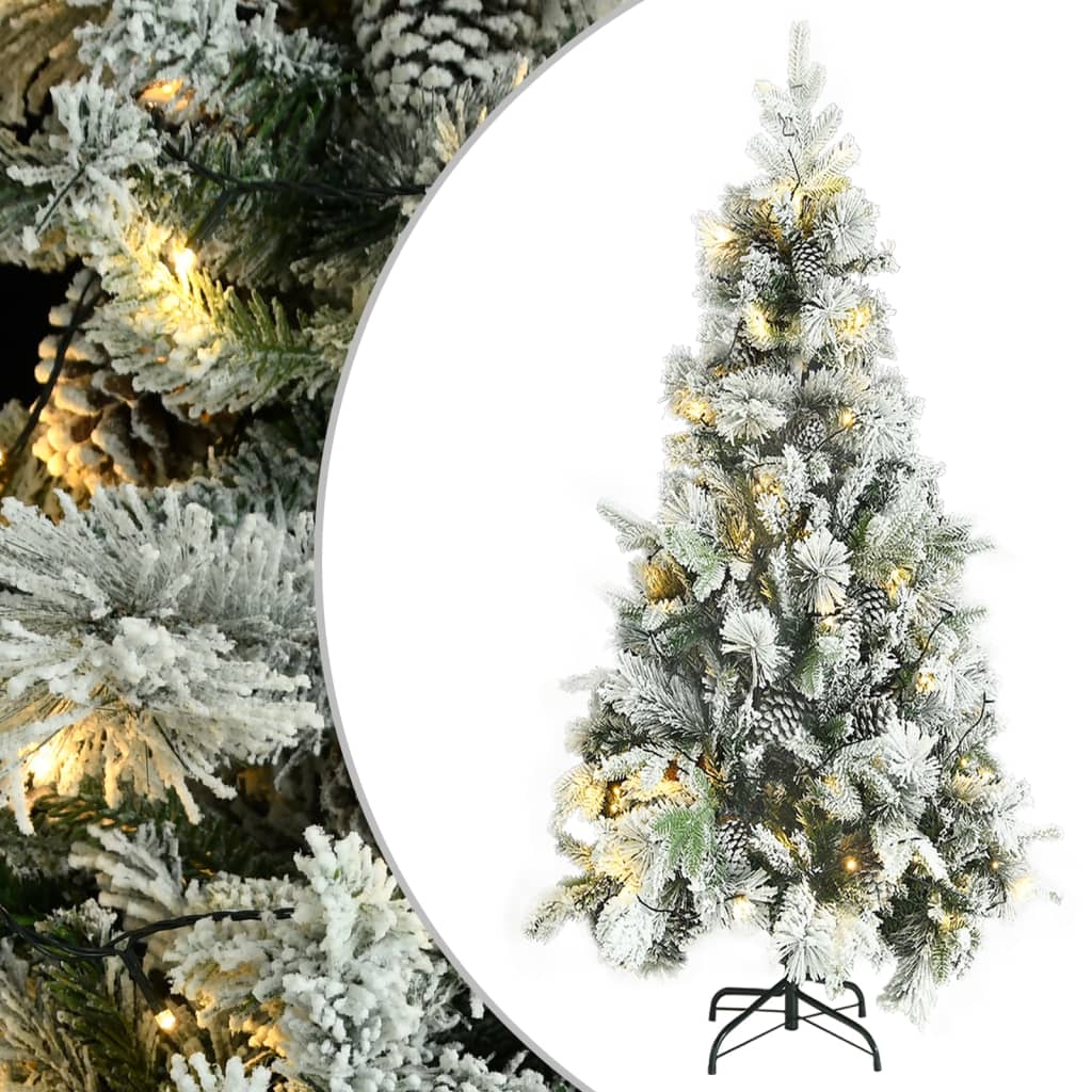 Weihnachtsbaum Mit Beleuchtung Schnee Und Zapfen 150 Cm Pvc&Pe