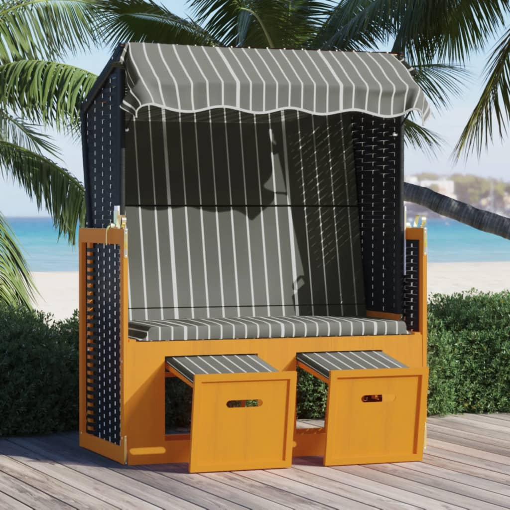 Strandkorb Mit Dach Poly Rattan Und Massivholz