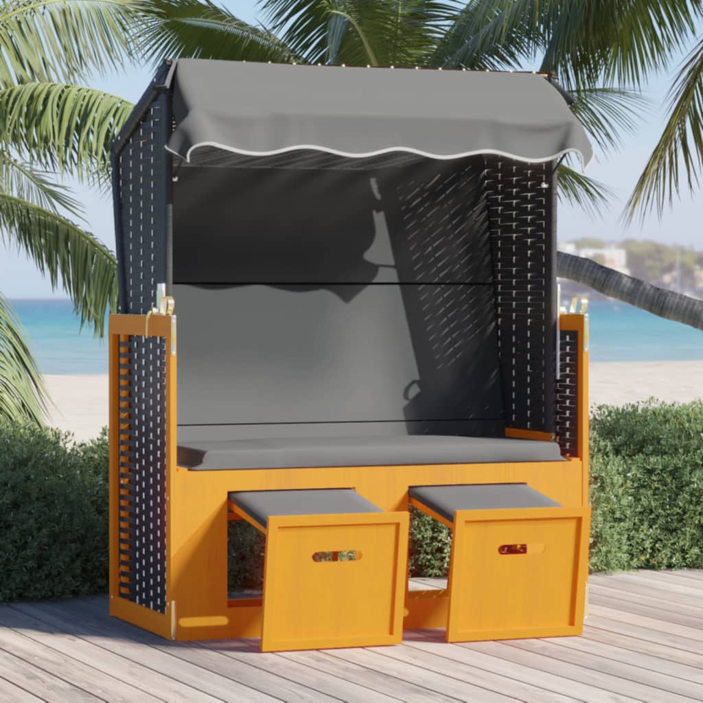 Strandkorb Mit Dach Poly Rattan Und Massivholz