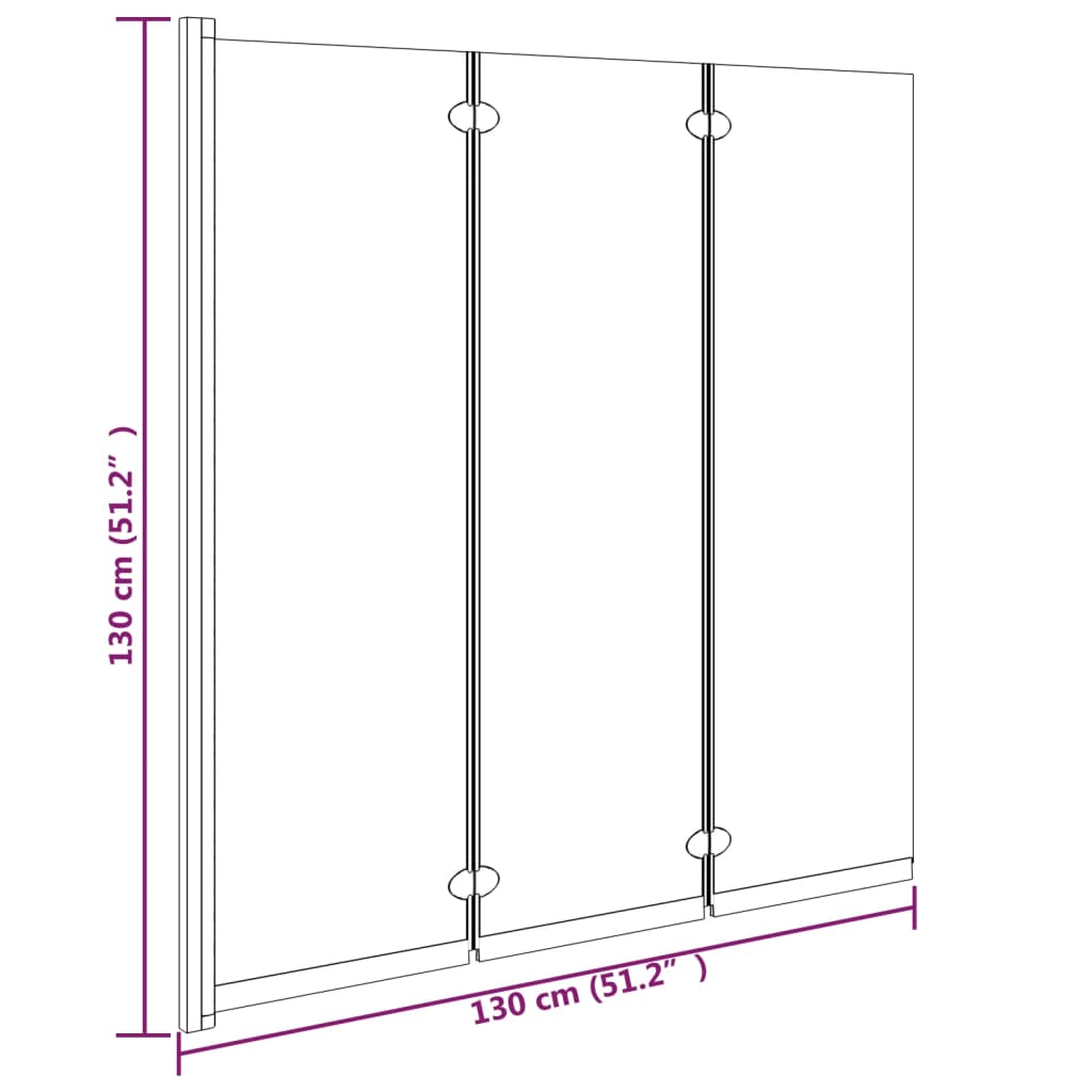 Badewannenfaltwand 3-Teilig 130X130 Cm Esg Schwarz