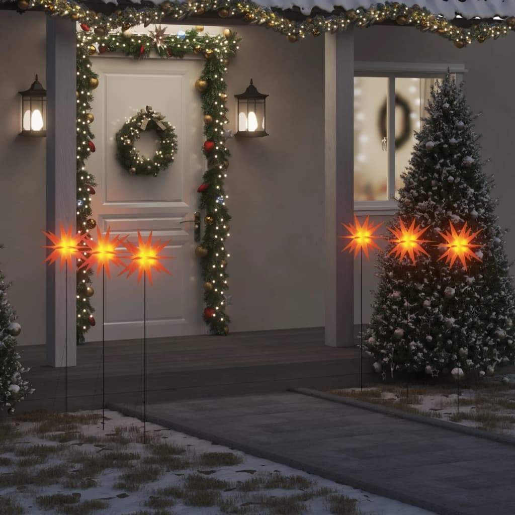 Led-Weihnachtssterne 3 Stk. Mit Erdspießen Faltbar 35 Cm