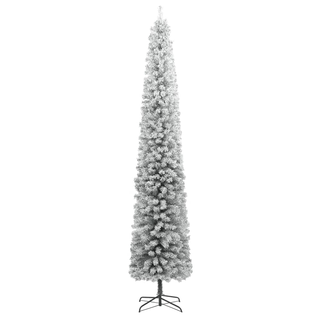 Weihnachtsbaum Schlank Mit Ständer Beschneit Pvc Grün Und Weiß