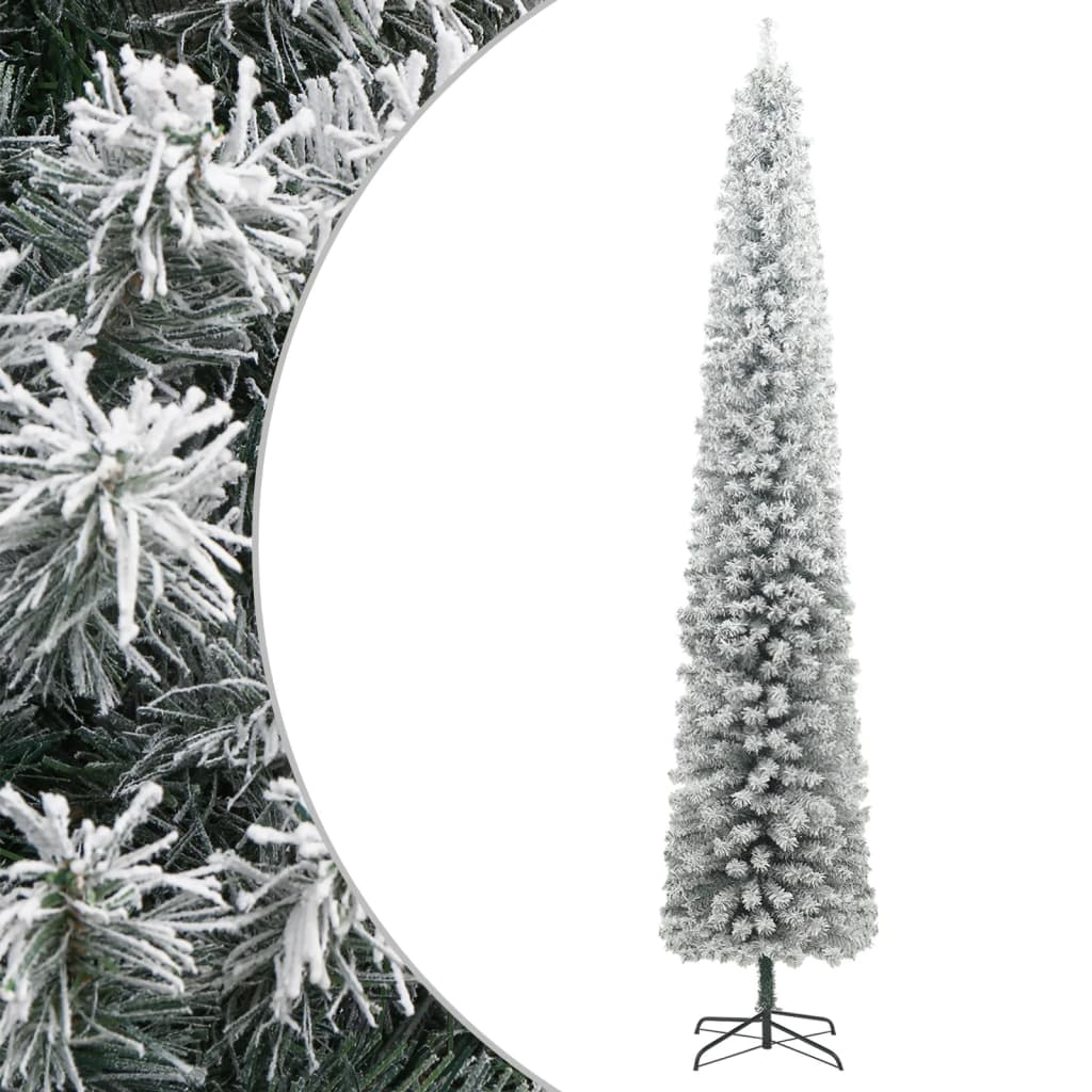 Weihnachtsbaum Schlank Mit Ständer Beschneit Pvc Grün Und Weiß