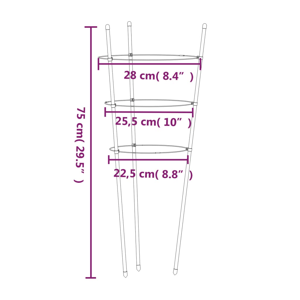 Pflanzenstützen Mit 3 Ringen 5 Stk. Grün 75 Cm Stahl